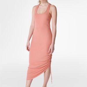 Sweaty Betty Weekend Twist-Back Midi Dress in Bloom Pink SIze 0-2 XS